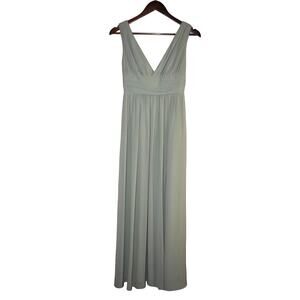 Levkoff Sage Green V Neck Maxi Bridesmaid Dress Size 2